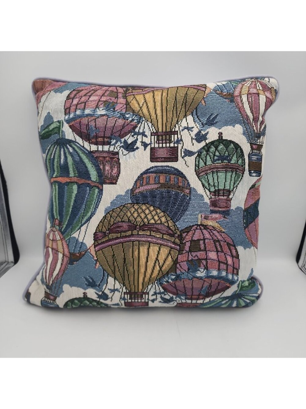 Vintage Tapastry Hot Air Balloon Pillow 15x15"